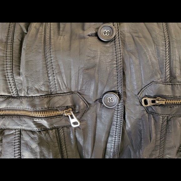 Faux Leather Jacket Crinkled Leather Black Small S - Picture 3 of 4
